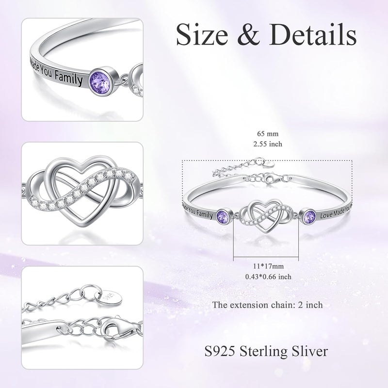 AOBOCO 925 Sterling Silver Adjustable Infinity Heart Bangle Bracelet for Sister Best Friend Daughter Mom Grandma Granddaughter Daughter in Law Godmother Goddaughter Stepmom Stepdaughter - Image 2